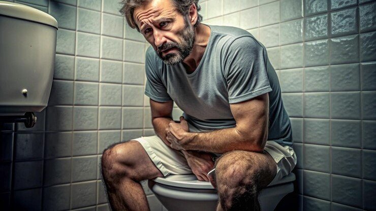 Graphic illustrating 65 percent of men feeling embarrassed by constant bathroom runs